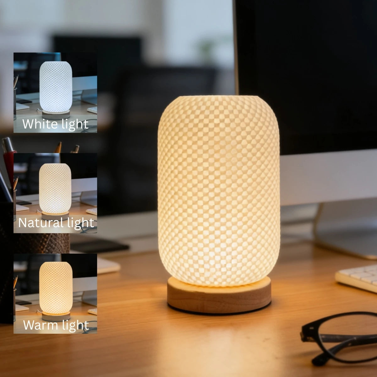 lampe led moderne lampe lecture tricolore minimaliste base bois rayures fines chambre coucher salon