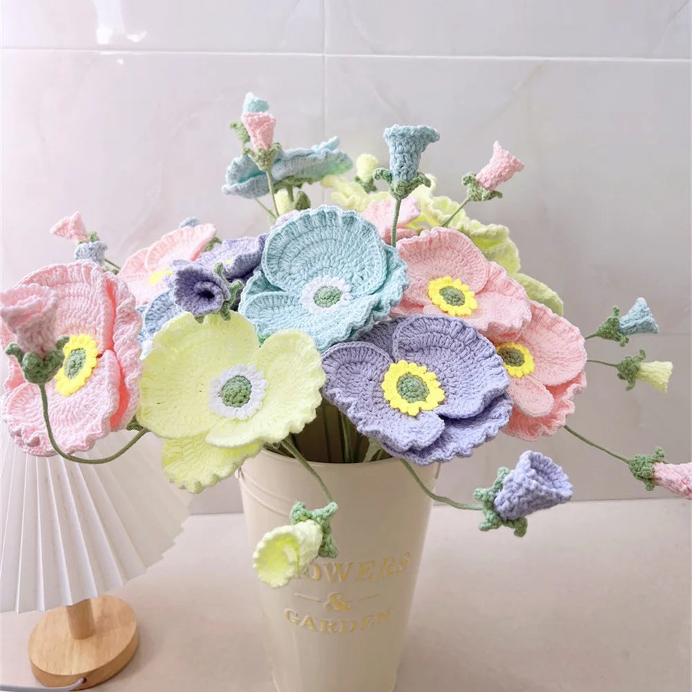 fleurs artificielles tricotées multicolores grandes tailles décoration intérieure créative artisanale tricotées main