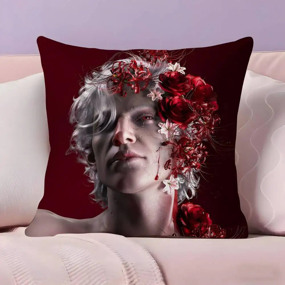 taie d'oreiller animée personnage floral rouge blanc maison hospitalière polyester opacité