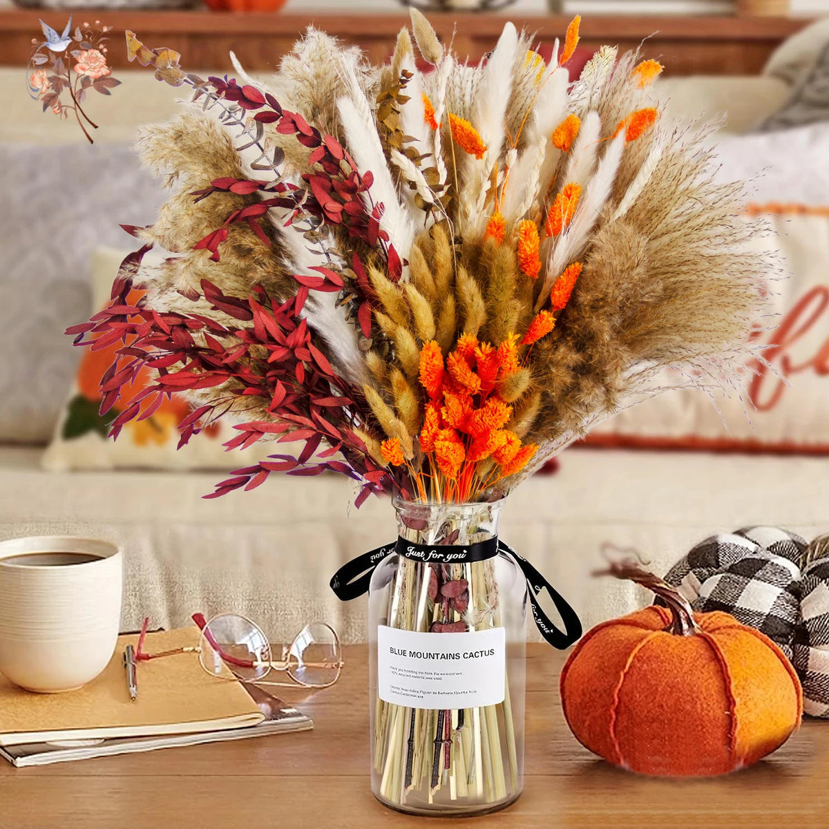 bouquet fleurs séchées naturel rouge blanc orange décoration intérieure automne table vaseHomeAssemblons informations prioritaires