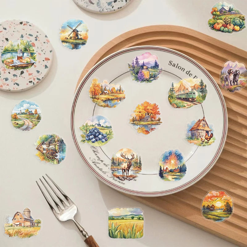 autocollants paysages animaux objets art naïf scrapbooking papeterie éducative dessins main opaques ensemble 50