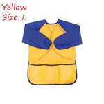 tablier peinture imperméable enfant pinceaux jaune bleu rose poche élastique pratique