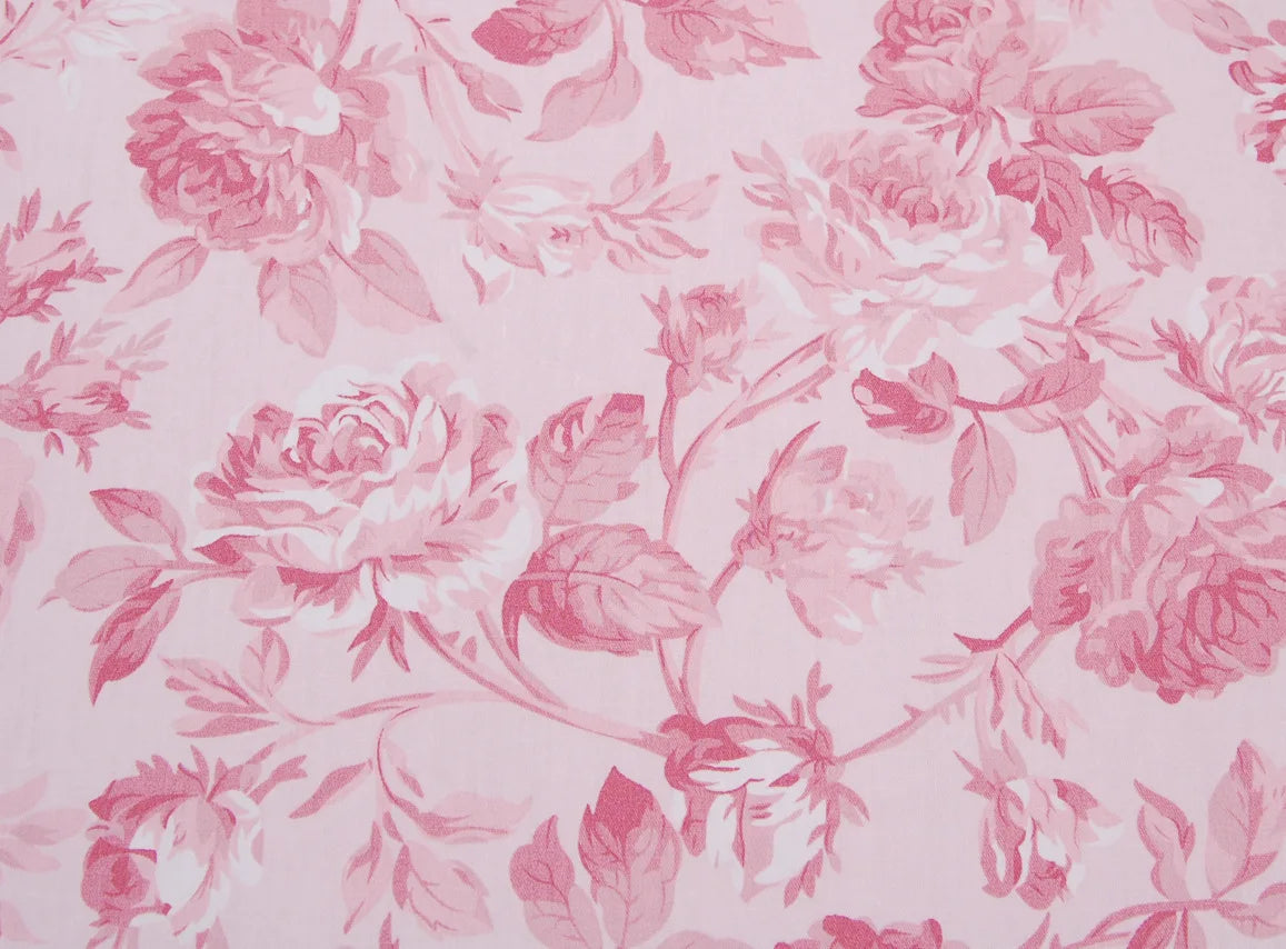 tissu coton biodegradable floral marron rose vert motifs roses champetre vintage romantique 160cm