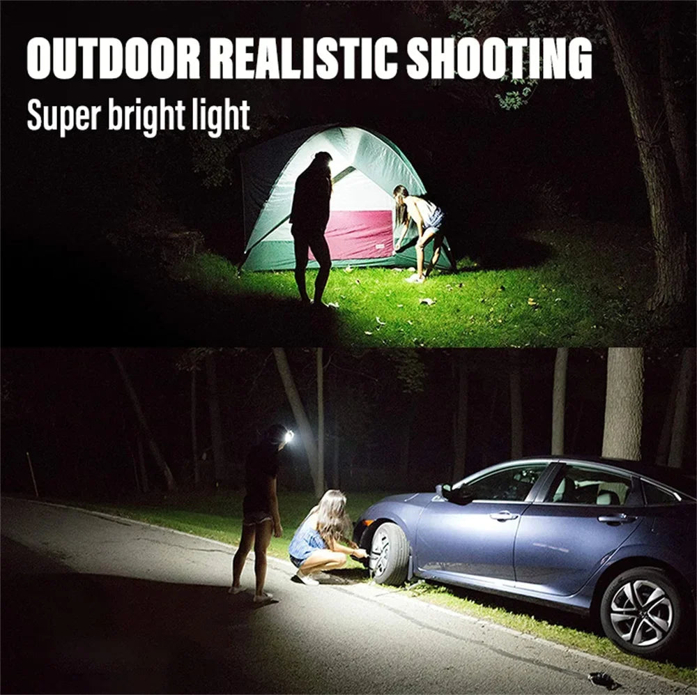 lampe frontale rechargeable bleu tissu hexagonal camping pêche biking hiking usb