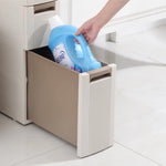 rangements salle bain meuble storage vertical cinq étages tiroirs amovible moderne lignes verticales opaque