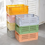 caisse rangement pliable moderne ventilée clips latéraux beige vert rose jaune violet opacité
