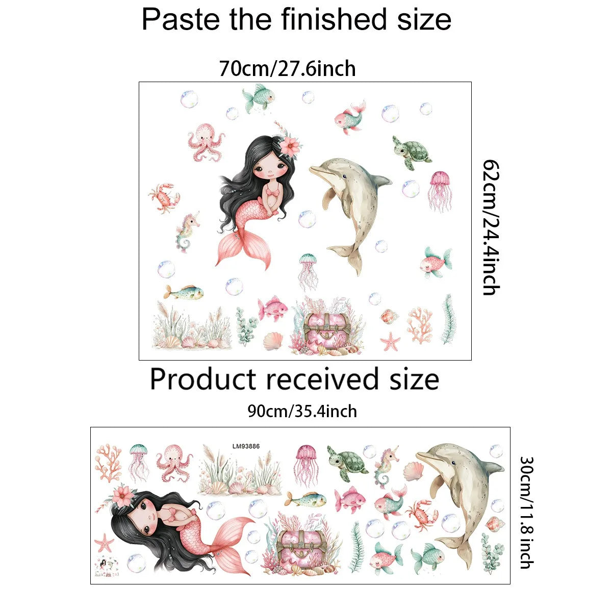 stickers muraux sirène dauphin poissons bulles coraux cartoon marine enfants chambre décoration mur