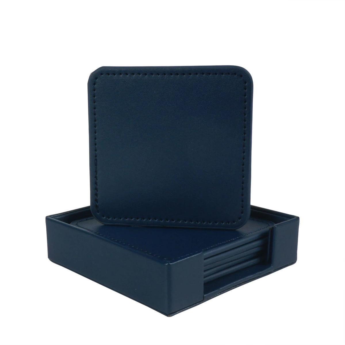 Boîte de rangement de cuir bleu marine avec porte-cartes amovible.