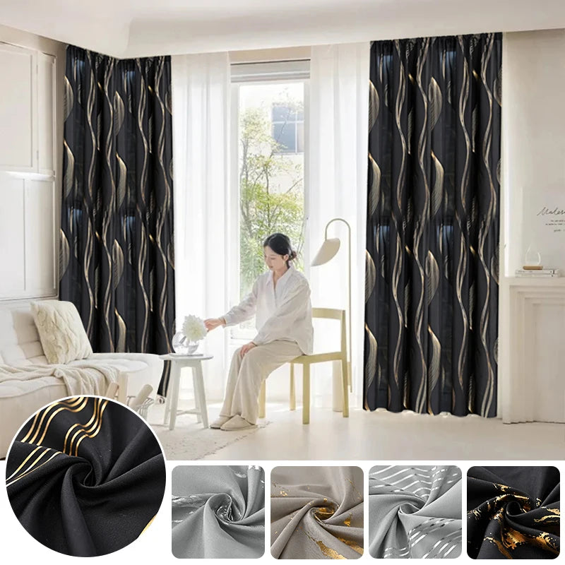 rideau imprimé moderne élégant noir doré 100cm 250cm extérieure fenêtre