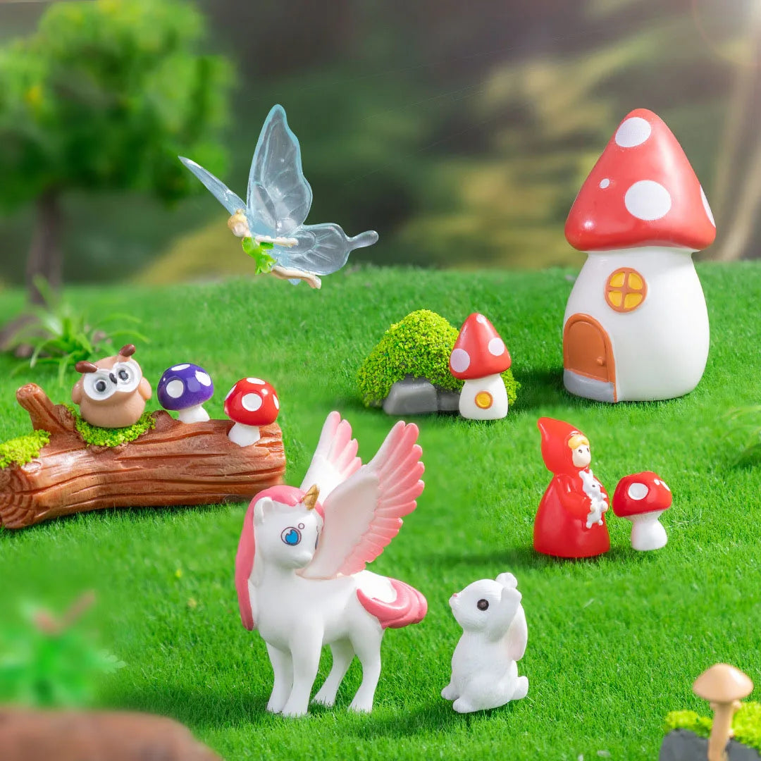 figurines miniatures fée elfe maison licorne jardin résine décoration micro aménagement paysage fantaisie