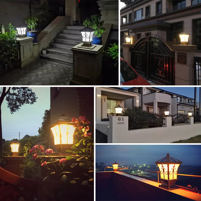 lampe solaire décorative classique dorée ornements floraux télécommande ip65 éclairage extérieur jardin aluminium