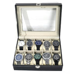 boîte montres simili cuir noire verrouillable classique 10 12 compartiments coussinets