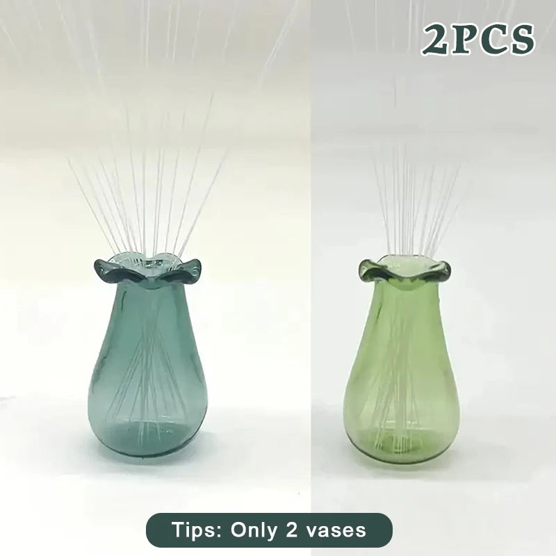 vases miniatures verre transparent bordure ondulée couleurs violet rose jaune vert blanc moderne minimalisteDecorationintérieur