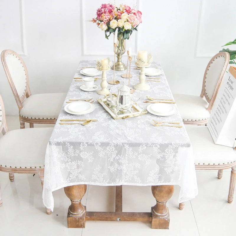 nappe blanche dentelle florale table mariage fête romantique classique extérieure 150x180cm