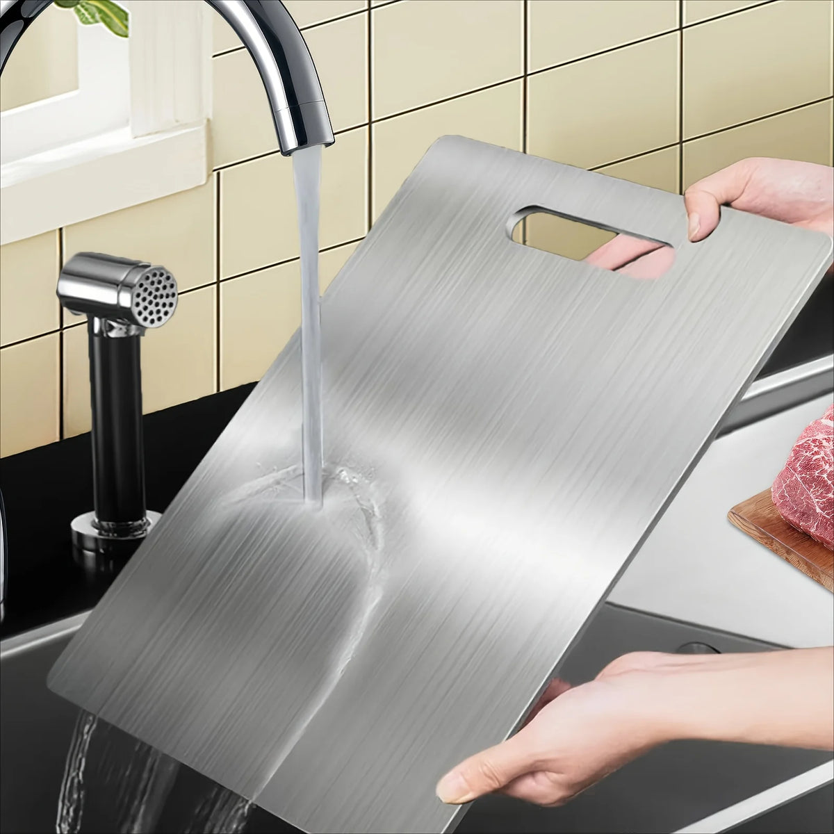 planches découper cuisine argentée double face durable réutilisable fruits viandes lisse brossée moderne camping