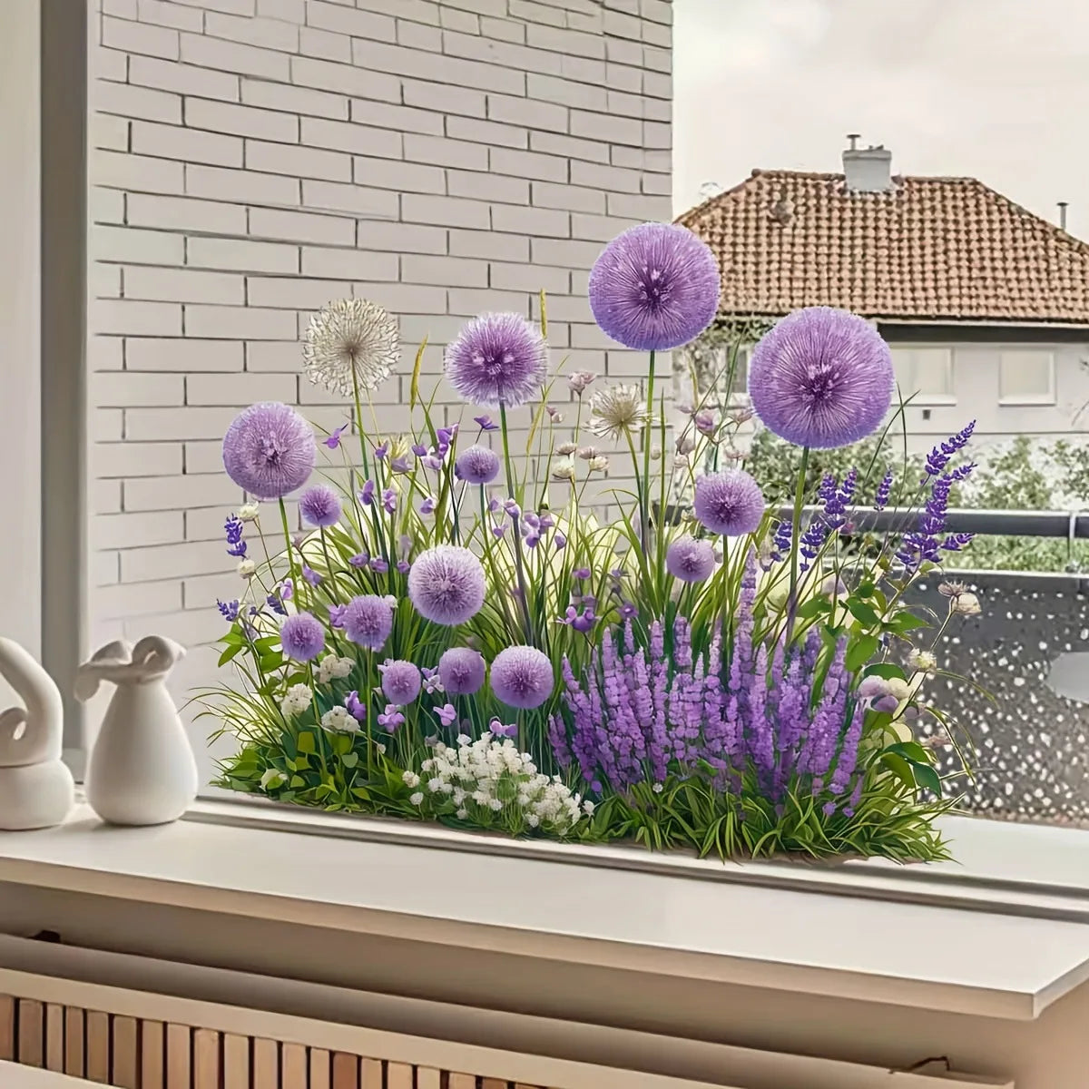 autocollants muraux fleurs violet herbe ciel adhésifs intérieur balcon fenêtre décoration