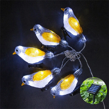 guirlande oiseaux bleu doré lumineuse clips solaire usb led jardin festive