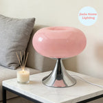 lampe table moderne verre opalescent couleurs vives vert orange rose jaune base métallique prise