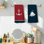 serviettes cuisine marin motifs ancre voilier bleu rouge blanc dobby clips mural rapide absorbant