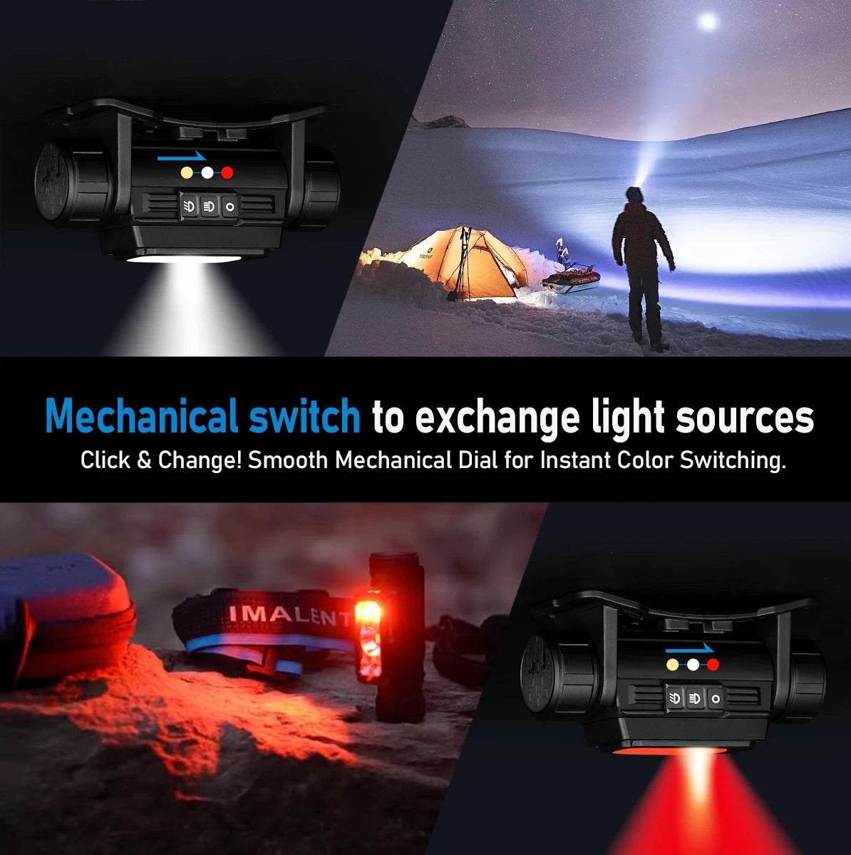 lampe frontale led 360 angle noir bleu randonnée camping extérieur fishing