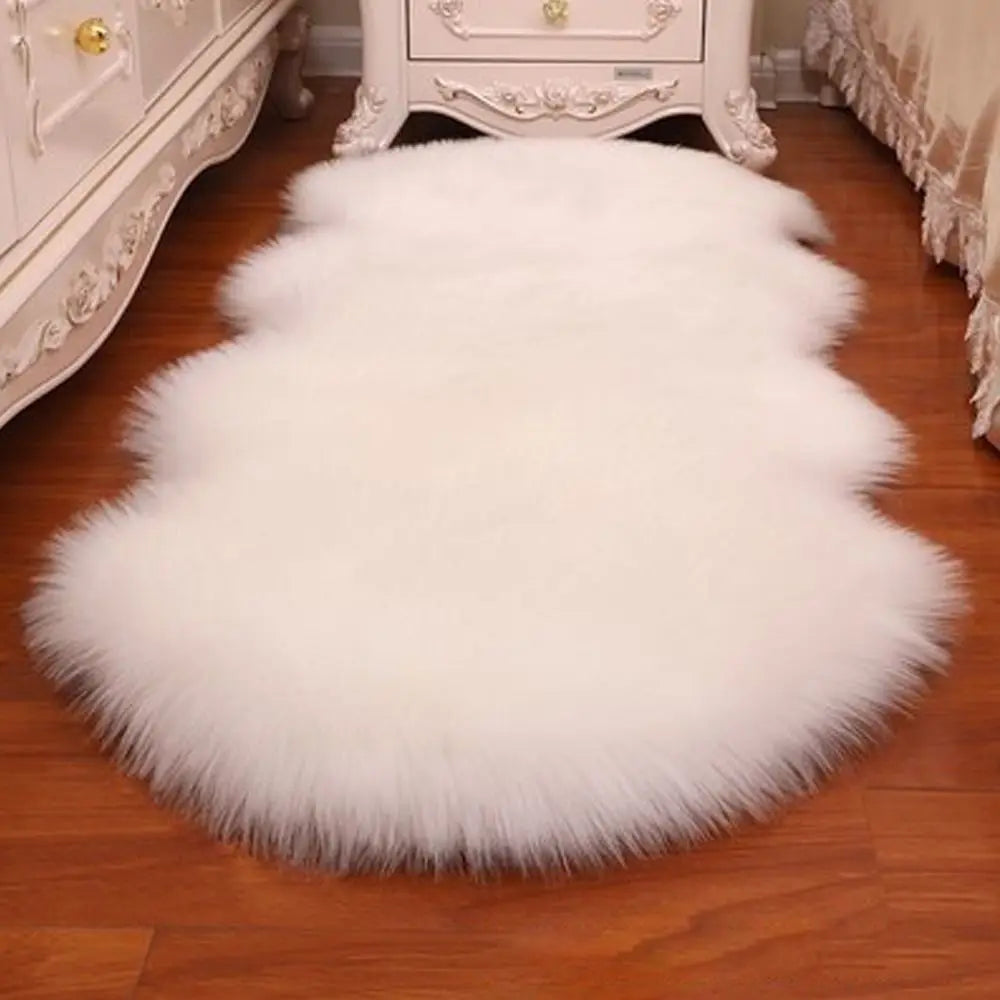tapis blanc fourrure synthétique moderne 40x60cm lavable main maison decoration