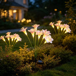 lampions solaires fleurs lys blanc jaune rose modernes extérieurs patio jardin piquet métallique led