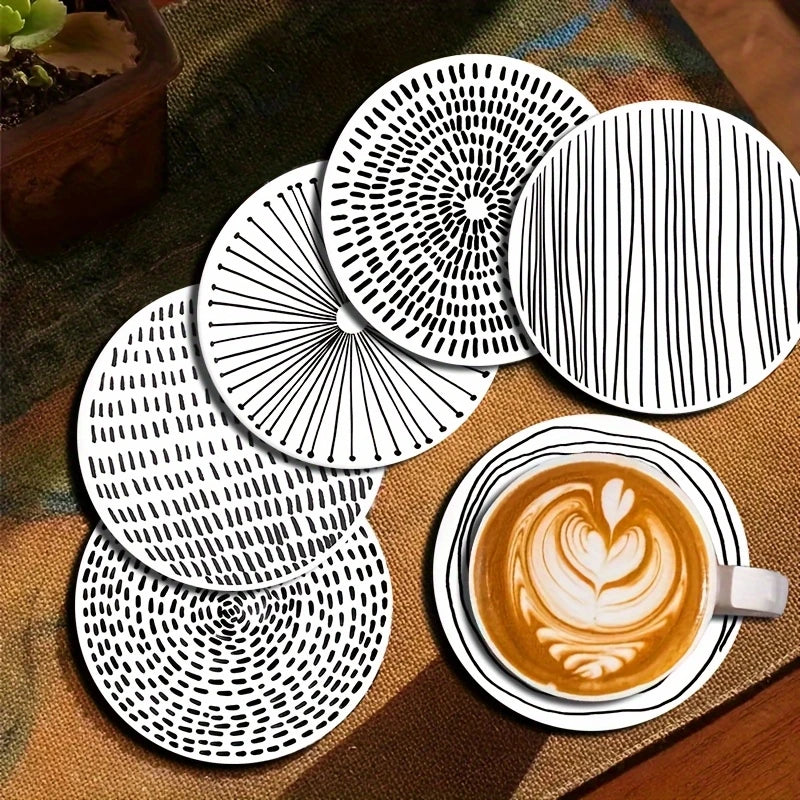 coasters bois blanc rayures noires spirales modernes décoration intérieure 14+