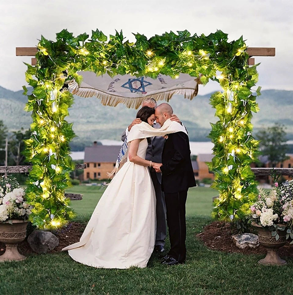 guirlande lumineuse feuilles vertes lierre artificiel led blanc chaud mariage festif chambre decoration