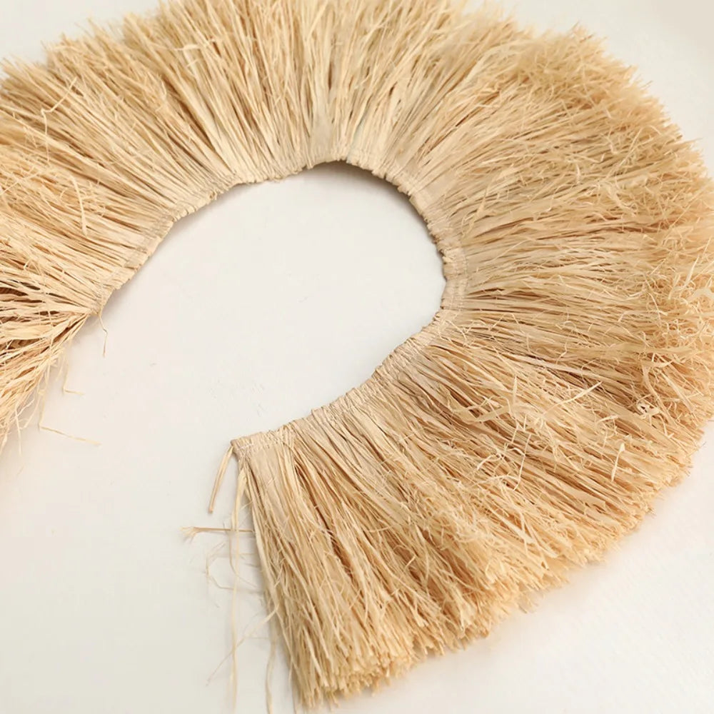 décoration murale bohème franges paille naturelle rustique circulaire bande texturée