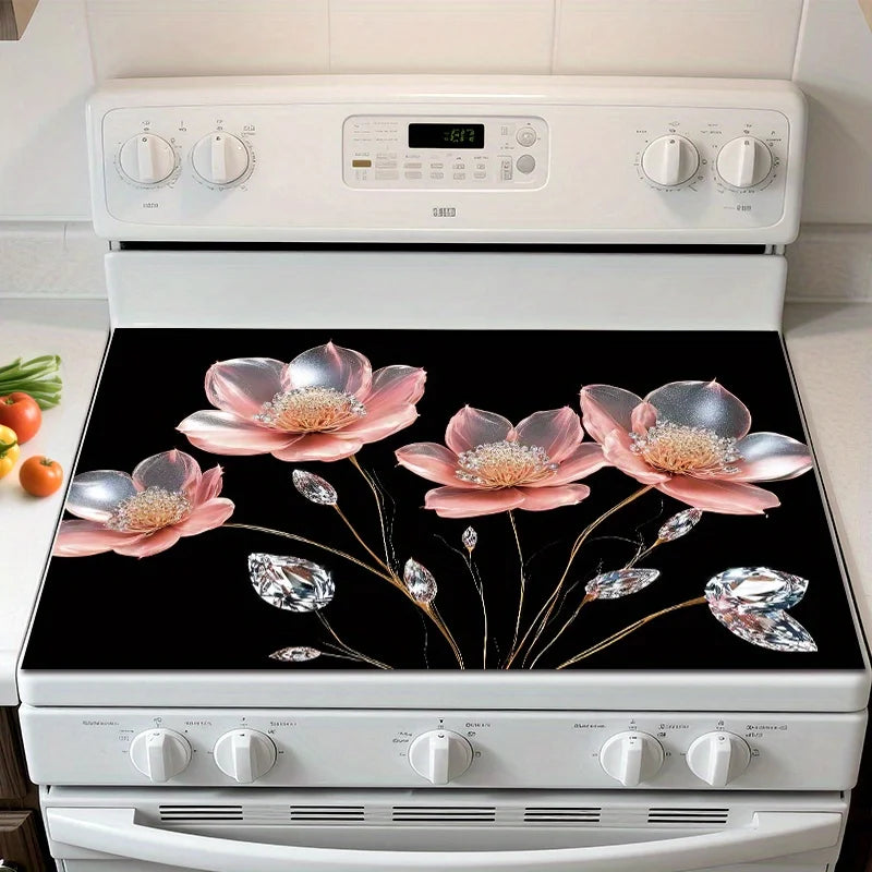 tapis protection cuisine moderne floral noir rose pâle diamants dorés 72x52cm sécuritaire facile nettoyage