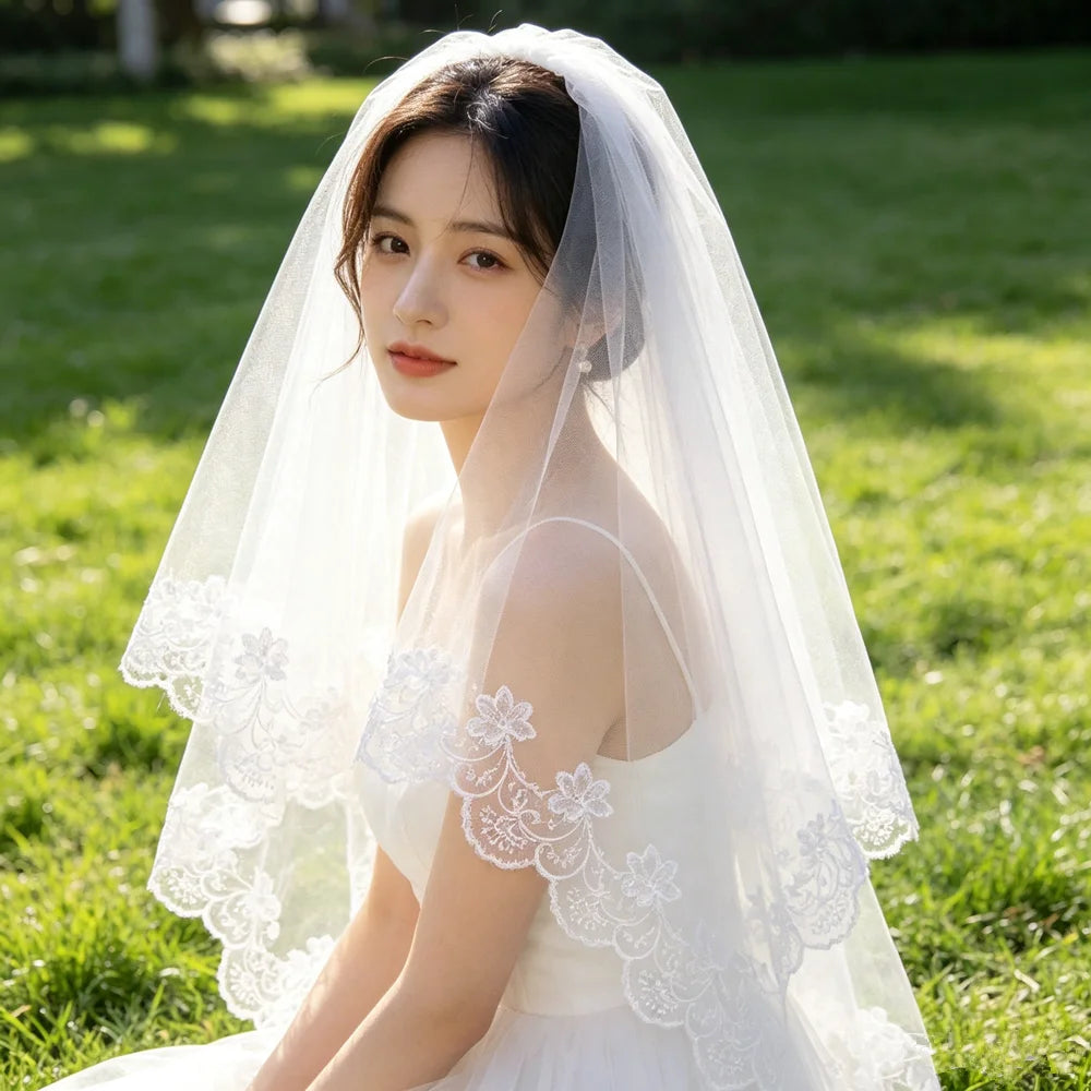 voile mariée blanc dentelle florale classique 140cm 280cm