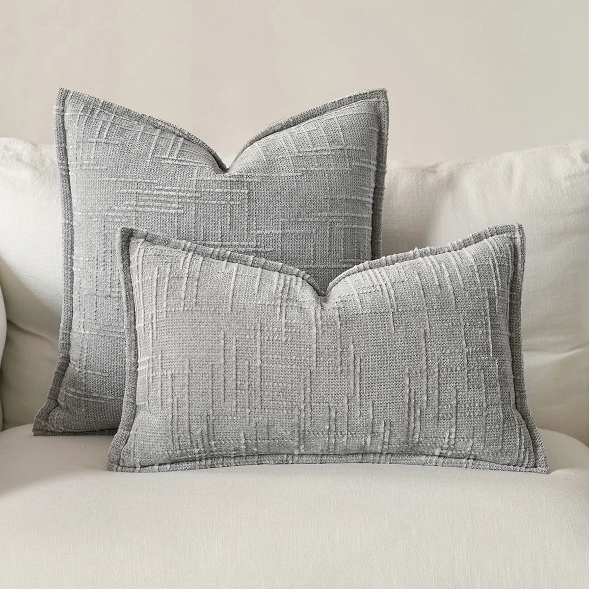 taies d'oreiller chenille gris beige motif solide contemporain non toxique dimension 45x45cm decoration maison