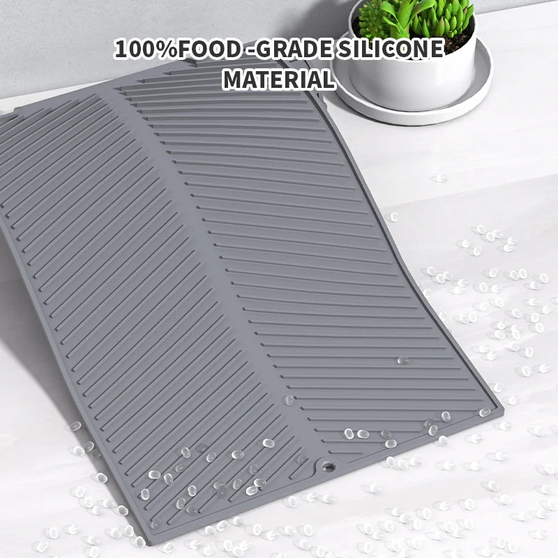 tapis cuisine silicone gris rayures moderne résistant chaleur égouttage séchage durable environnement