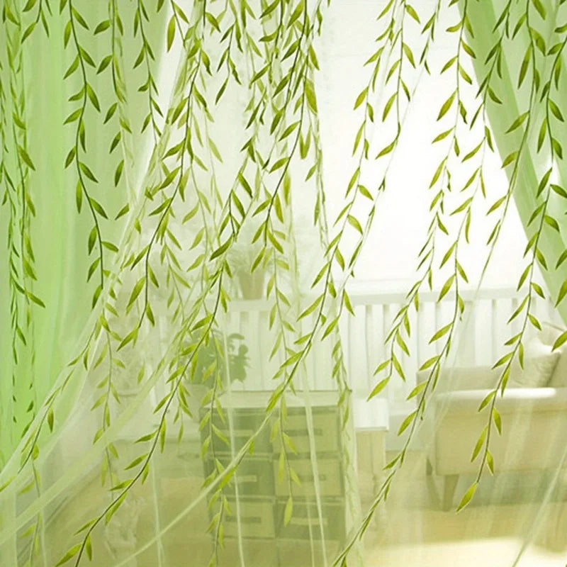 rideaux chambre polyester feuilles vertes bohème semi transparent panneaux motifs vaporeux aspect décoratif champêtre