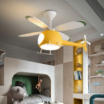 ventilateur moderne hélicoptère bleu rose enfantin led télécommande lumières