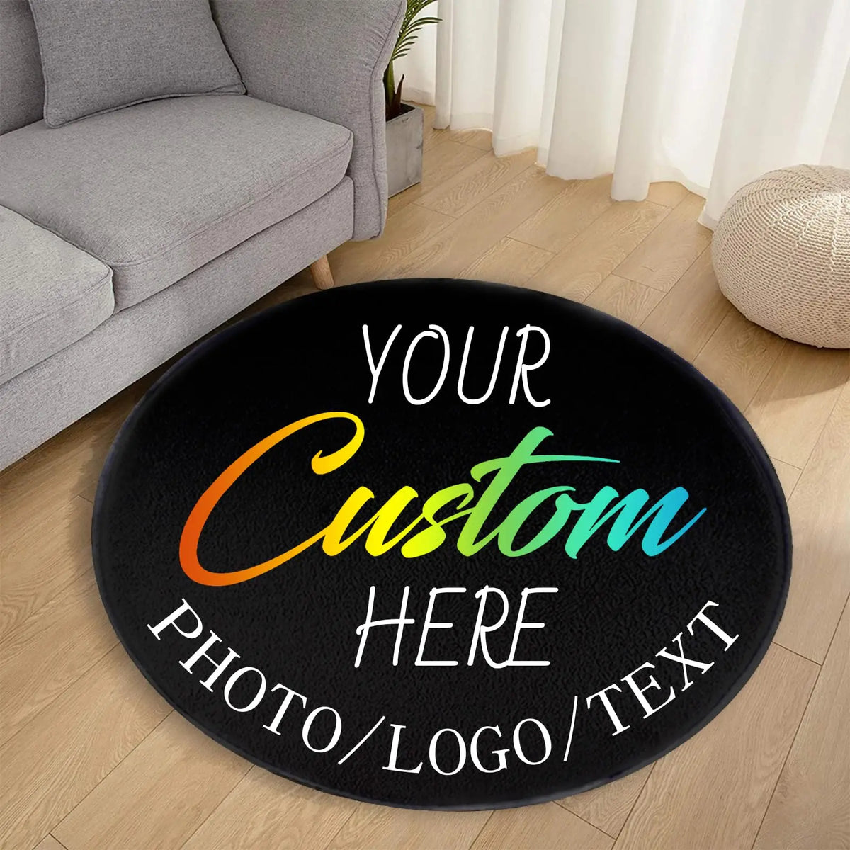 tapis rond noir moderne antidérapant imperméable your here photo logo entrée maison chambre prière