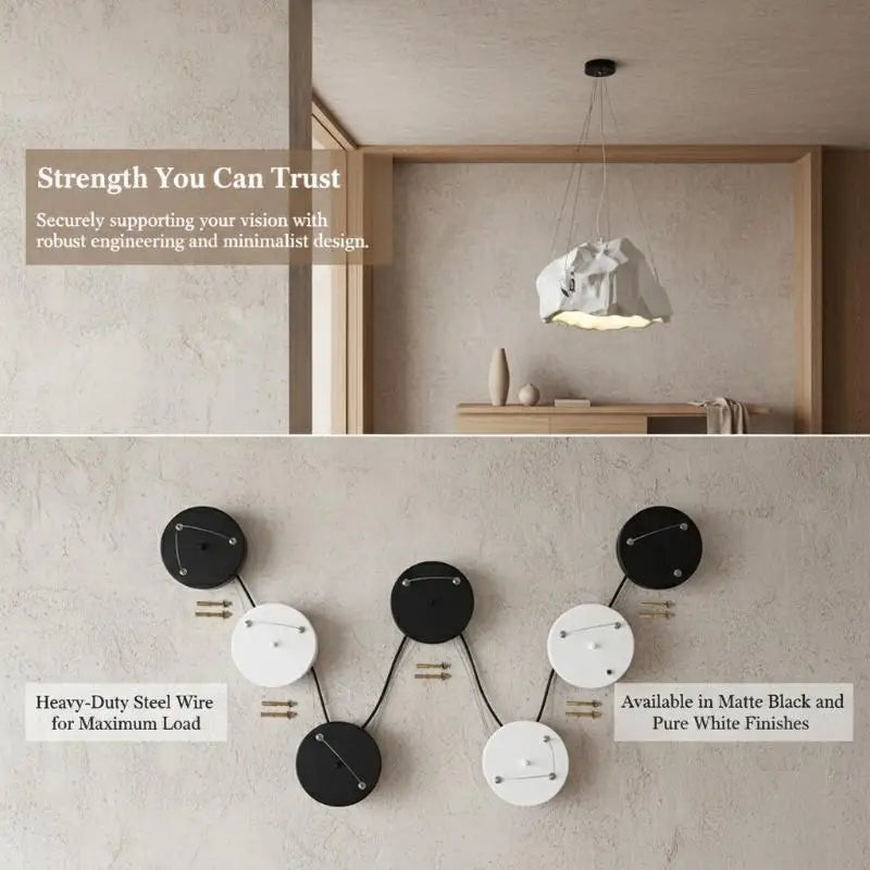 suspension lumineuse minimaliste noir blanc mat pièces fixation câbles durable résistant