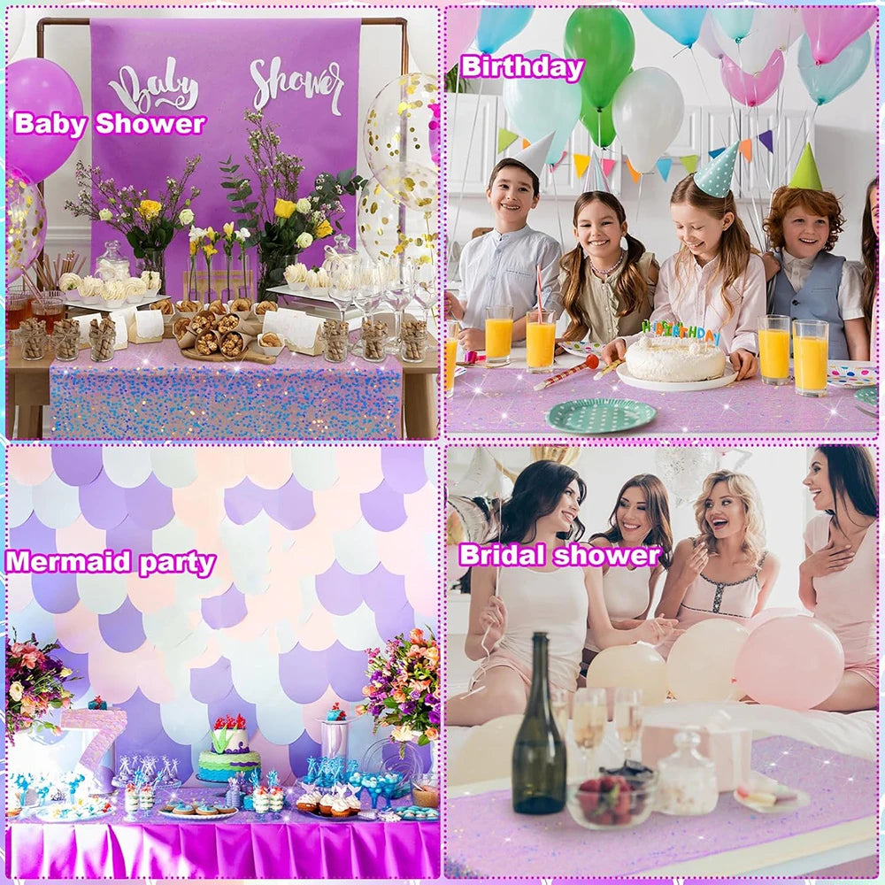 nappe table paillette scintillante sirène fête anniversaire baby shower violet rose festive