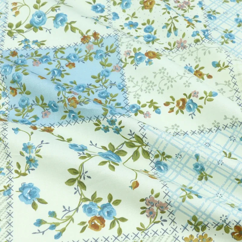tissu coton imprimé fleurs carreaux blanc rose vert bleu jaune vintage 235cm popeline sergé