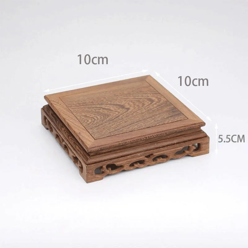 support présentation bois marron foncé figurines moines feng shui artisanal