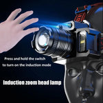 lampe frontale led noire bleue rouge sensor camping travail pêche chasse