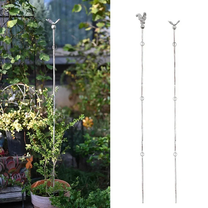 support plante argenté tuteur sol coq rustique décoration verticale anneaux circulaires ornement jardin champêtre