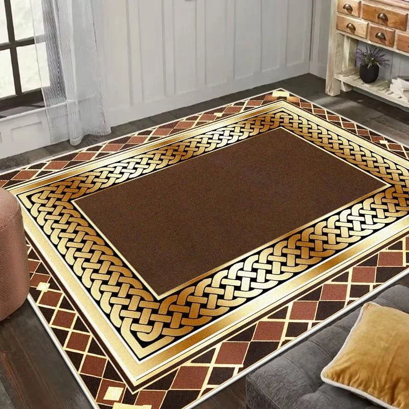tapis géométrique noir or marron moderne salon chambre élégant motifs floraux 40x60cm