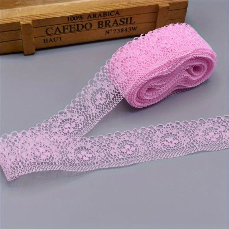 ruban dentelle fleurs simples blanc rose clair rouge jaune bleu clair classique polyester coton