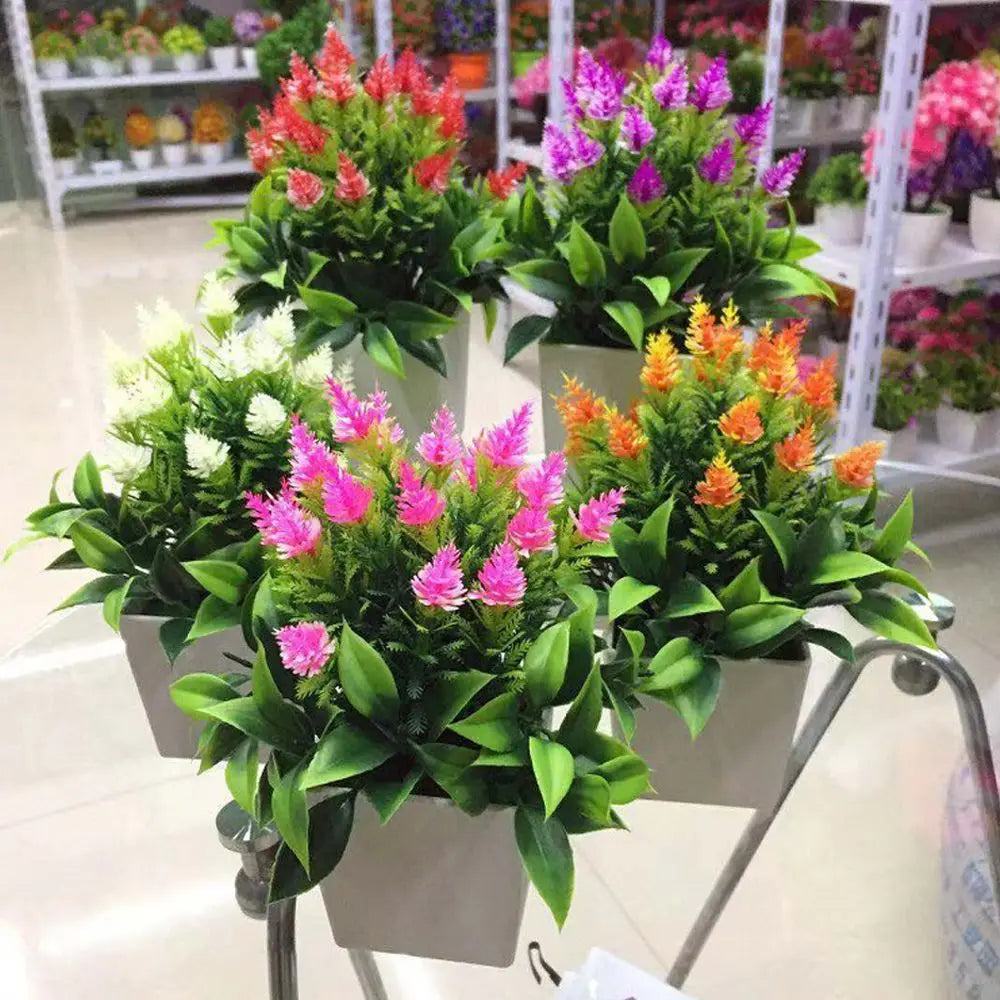 décoration moderne plante artificielle pot carré fleurs colorées feuilles vertes anniversaireextérieur