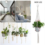 Macramé suspendu plante boho tissé main motifs géométriques anneaux métalliques