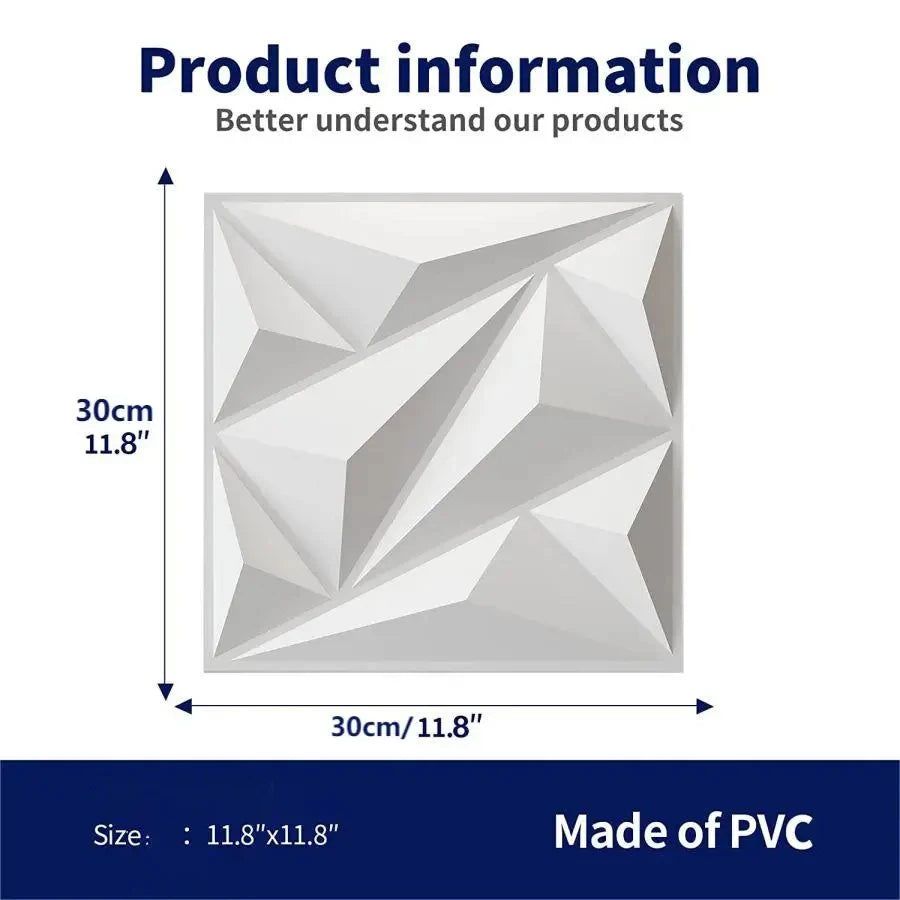 décoration murale panneau 3d blanc triangles géométriques moderne imperméable résistant humidité 30x30cm