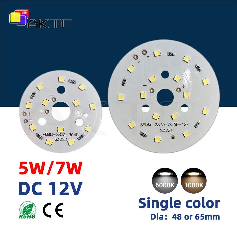 source led 12v 5w 7w smd2835 alu blanc chaud froid 48mm 65mm