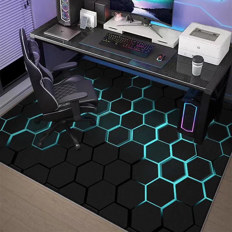 tapis sol moderne hexagones couleur noir bleu violet ludique chambre salon polyester