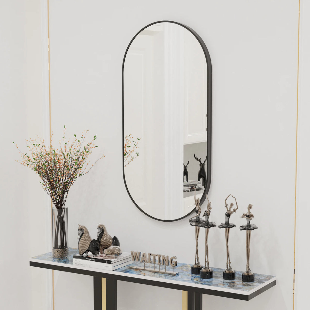 miroir ovale moderne noir mat autonome extension bras vis fixationsintérieur salon chambrevertical horizontal 40x20